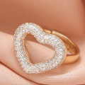 Offene Ringe aus 14 Karat vergoldetem Kupfer, verstellbare Ringe mit Diamantherzen für Frauen 2021